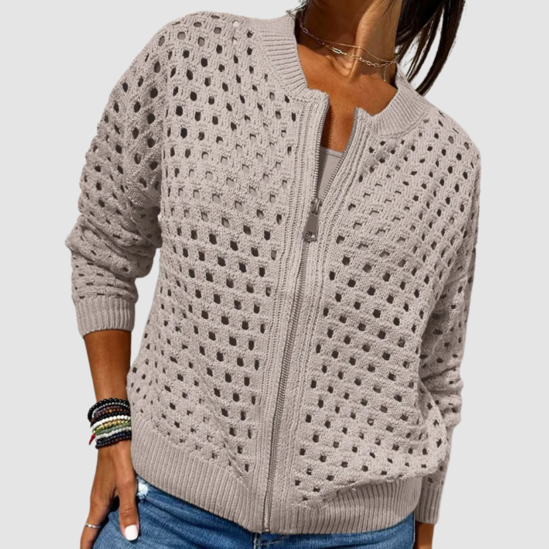 Cardigan zippé ajouré pour femme