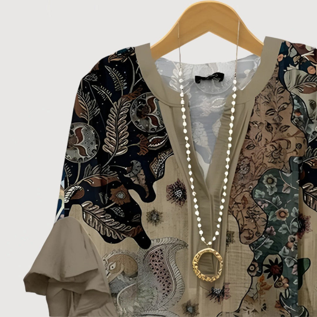 Blusa da donna boho con stampa e maniche a volant