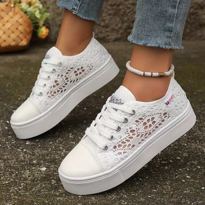 Zapatillas de plataforma para mujer con paneles de encaje floral