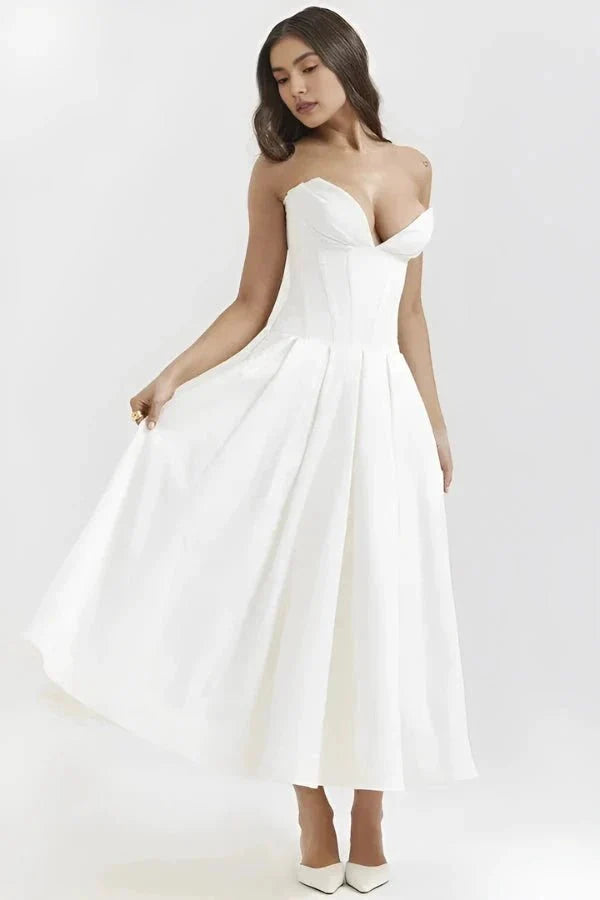 Damenmidikleid mit Korsettoberteil, voluminösem Rock und strukturiertem Design