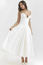 Damenmidikleid mit Korsettoberteil, voluminösem Rock und strukturiertem Design