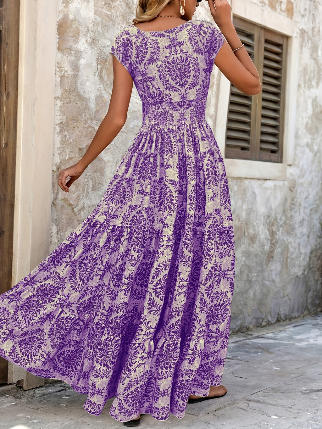 Women's Polka Dot Tiered Maxi Dress