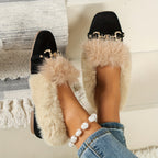 Mules chaussons pour femme bordés de fausse fourrure