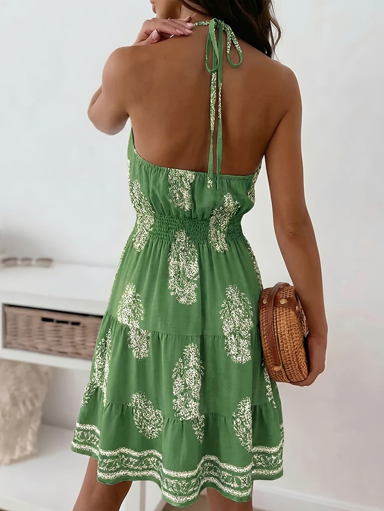 Women's Bohemian Paisley Print Halter Tiered Sundress