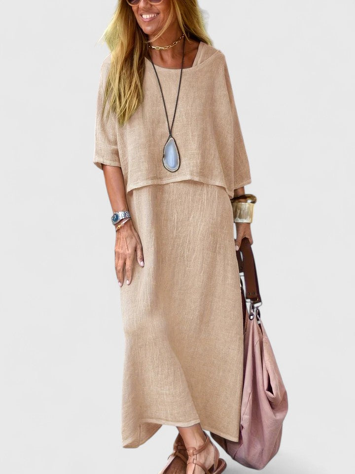 Lässiges Midi-Kleid für Damen mit mehrlagigem Überwurf