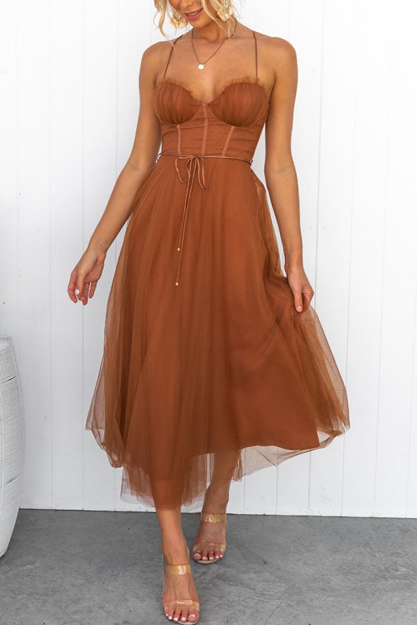Women's Tulle Midi Dress for Elegant Summer Parties and Celebrations