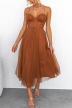 Women's Tulle Midi Dress for Elegant Summer Parties and Celebrations