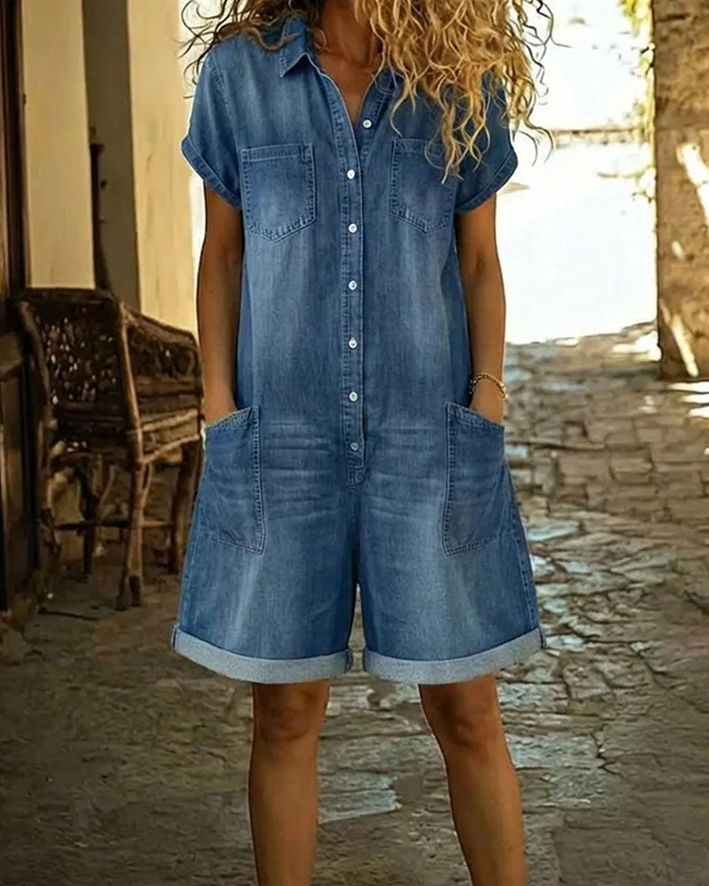 Ledig jeansromper för kvinnor med knäppning framtill