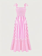 Women's Striped Smocked Tie-Shoulder Maxi Dress