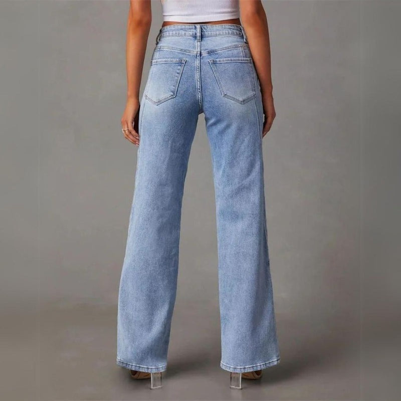 Women's High-Waisted Wide-Leg Jeans with Panel Detailing for Everyday Wear