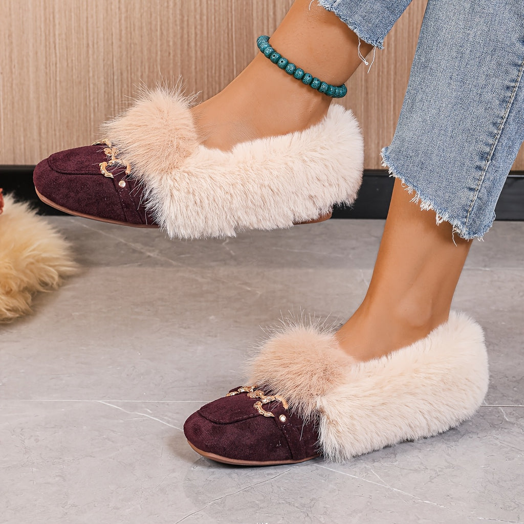 Mules chaussons pour femme bordés de fausse fourrure
