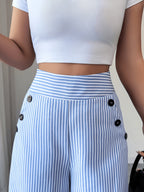 Pantalones de pierna ancha a rayas informales para mujer