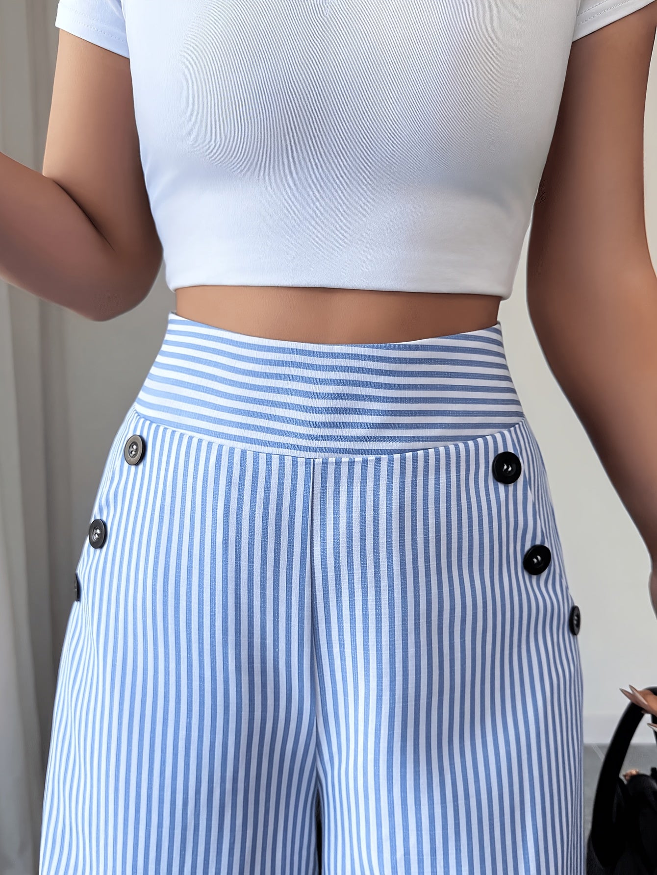 Pantalones de pierna ancha a rayas informales para mujer