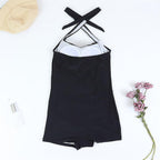Women's Halter Swimsuit with Shaping Ruching and Built-In Shorts