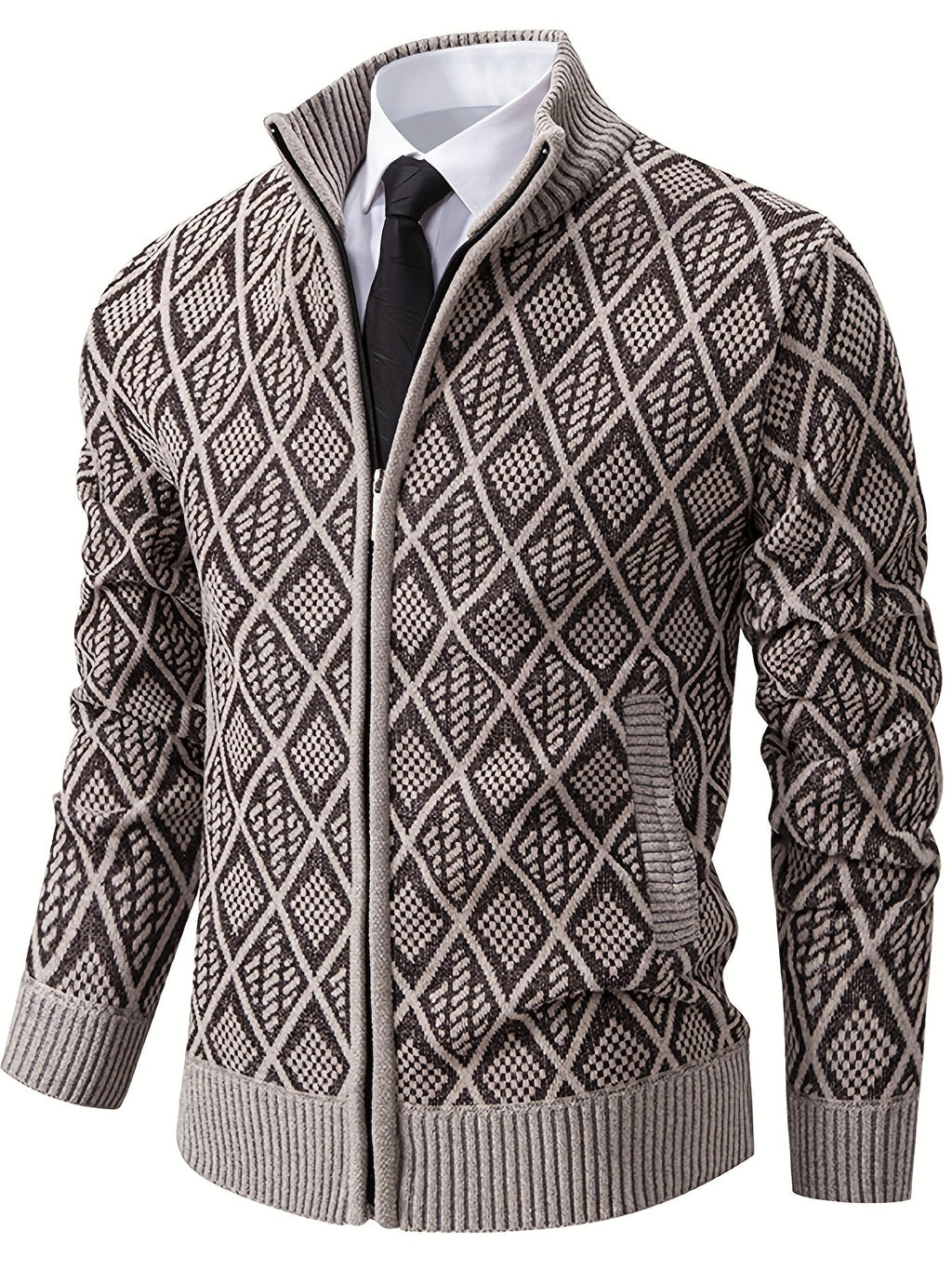 Cardigan da uomo con motivo geometrico e chiusura a zip