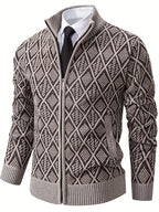 Cardigan da uomo con motivo geometrico e chiusura a zip