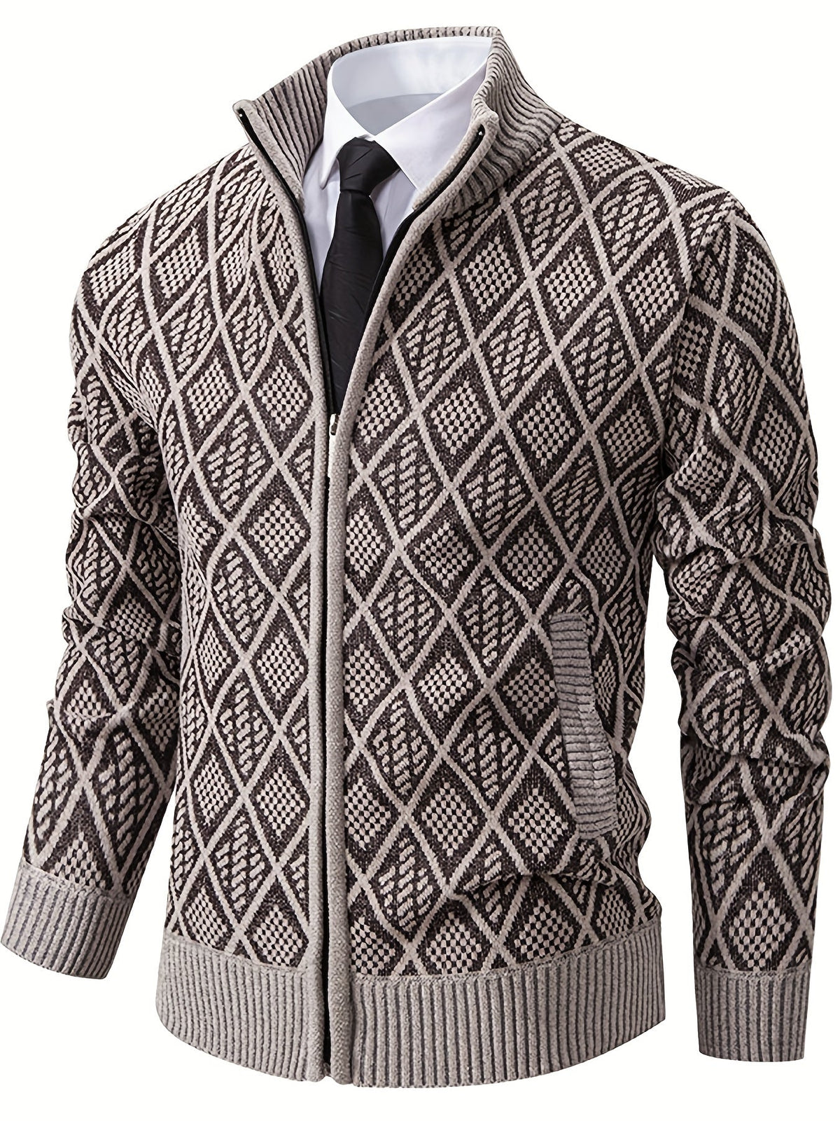 Cardigan da uomo con motivo geometrico e chiusura a zip