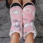Women’s Plush Heart Pom-Pom Indoor Slipper Boots