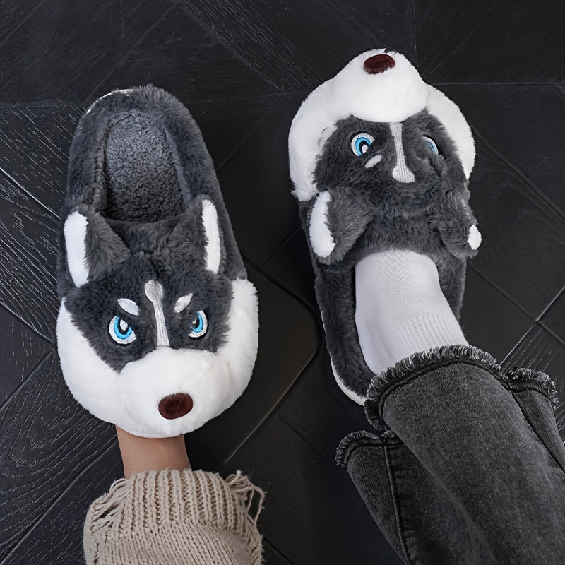 Plysj-hjemmesko til kvinder med husky-design og slip-on-model