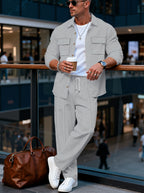 Strukturiertes Overshirt- und Hosen-Set für Herren