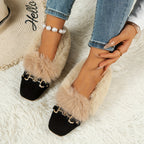 Mules chaussons pour femme bordés de fausse fourrure