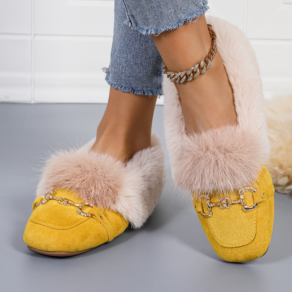 Mules chaussons pour femme bordés de fausse fourrure
