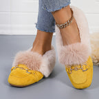 Mules chaussons pour femme bordés de fausse fourrure