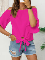 Women's Off-Shoulder Tie Front Ruffle Sleeve Blouse