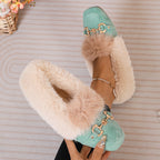 Mules chaussons pour femme bordés de fausse fourrure