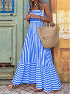 Women's Striped Smocked Tie-Shoulder Maxi Dress