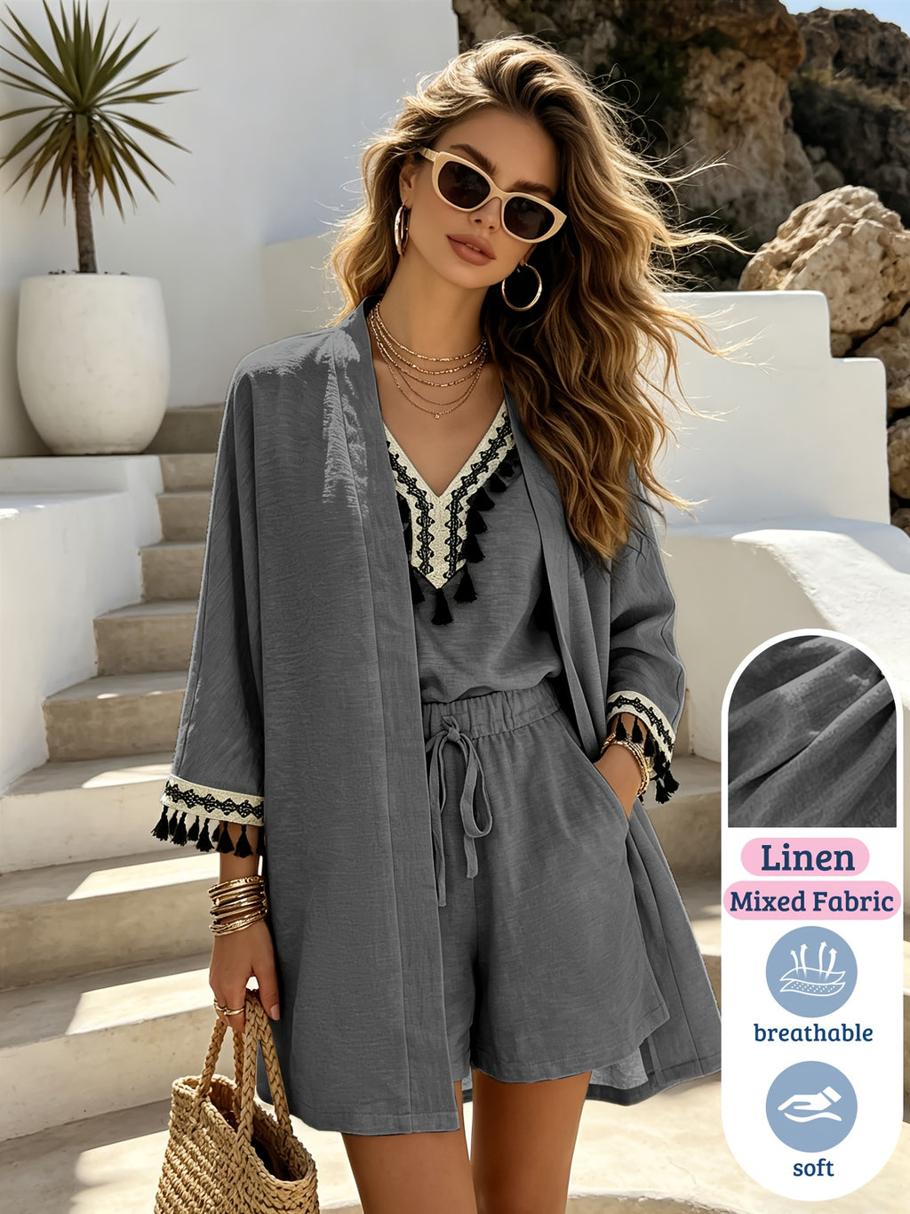 Women's Tassel Trim Sleeveless Lounge Set