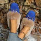 Mules chaussons pour femme bordés de fausse fourrure