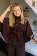 Damen-Cape-Mantel mit Gürtel und hohem Kragen