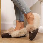 Mules chaussons pour femme bordés de fausse fourrure