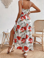 Damen-Maxikleid mit Blumenmuster und V-Ausschnitt