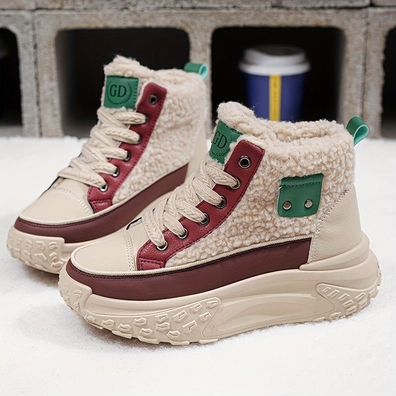 Høje sneakers med platformssål og sherpakant til kvinder