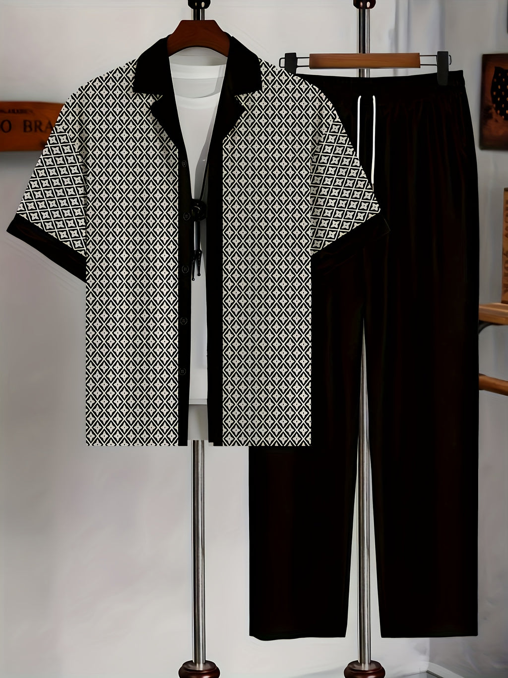 Men's Geometric Button-Up Shirt & Trousers Set