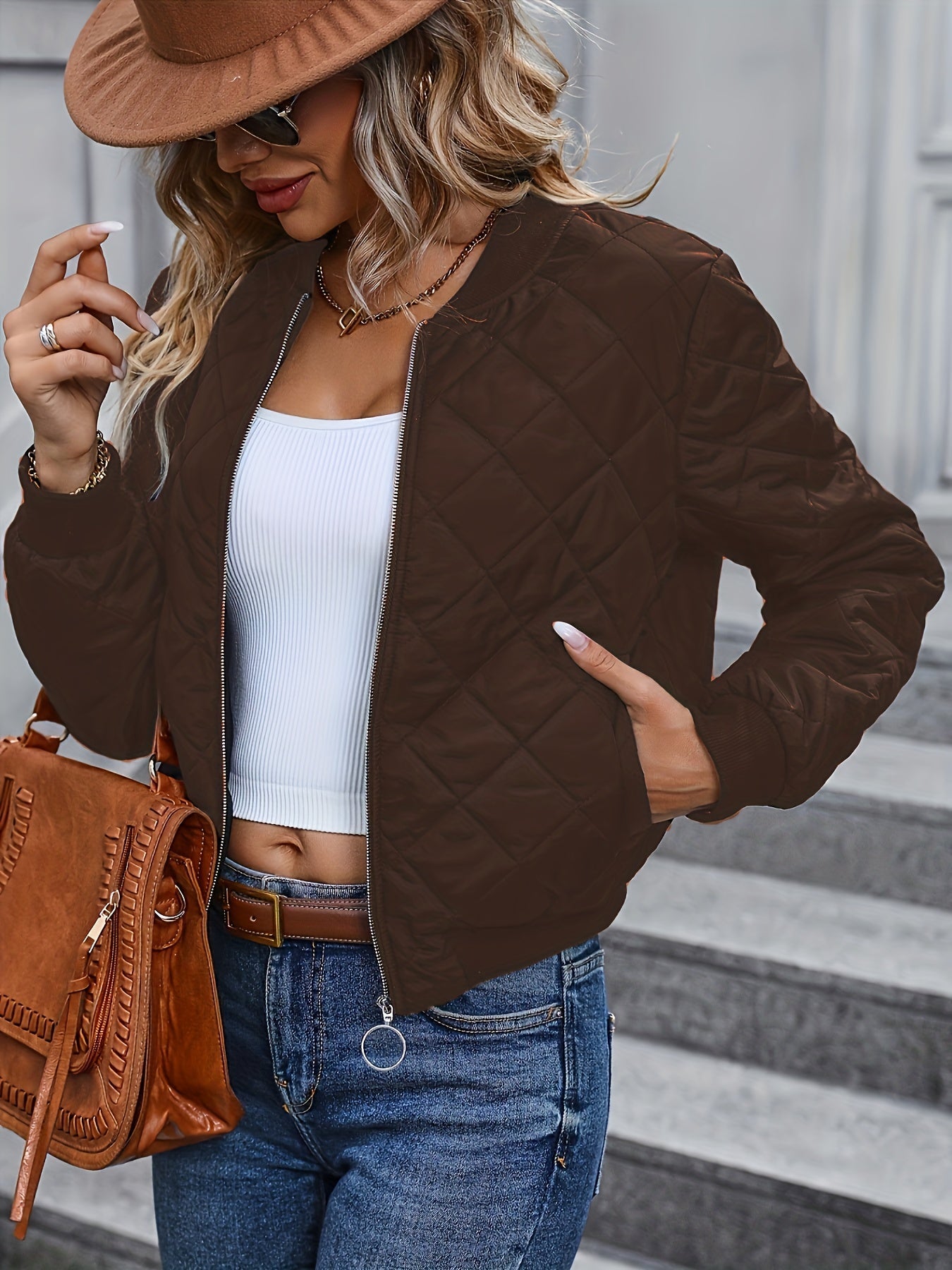 Chaqueta bomber acolchada de diamante para mujer