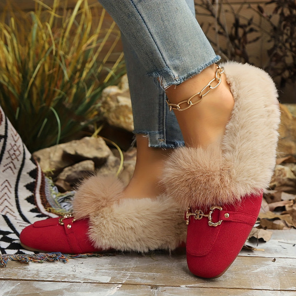 Mules chaussons pour femme bordés de fausse fourrure