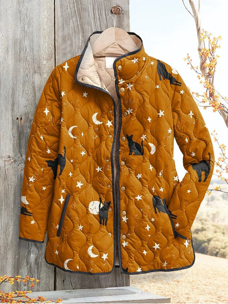 Women's Celestial Cat Print Quilted Jacket