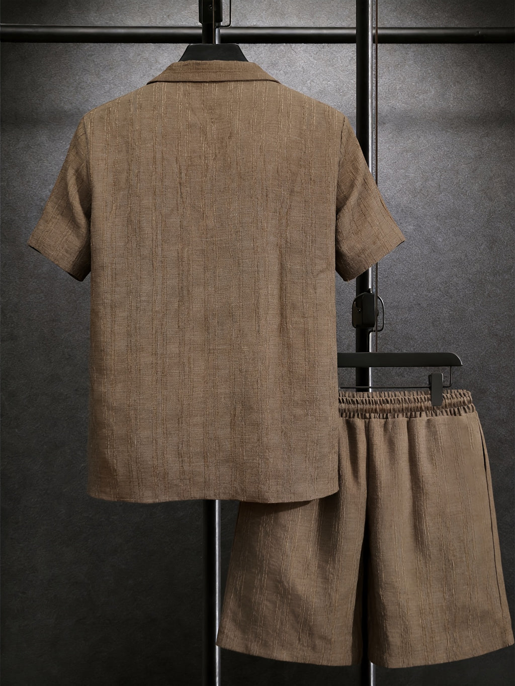 Men's Textured Button-Up Shirt and Drawstring Shorts Set