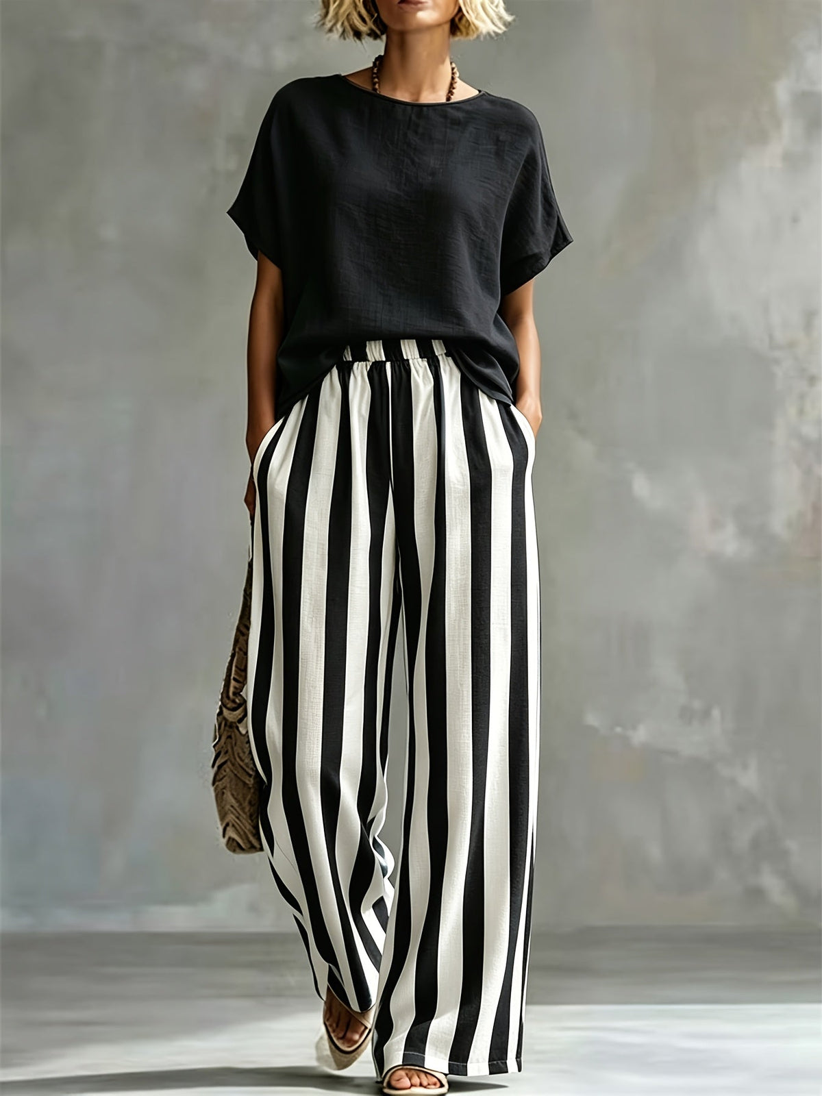 Pantalon large rayé pour femme