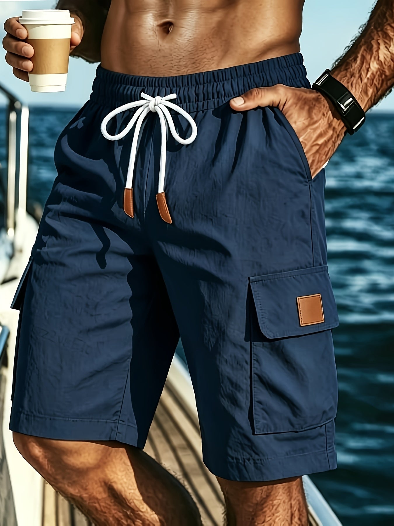 Herrshorts med dragsko och cargofickor