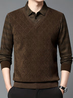 Men’s Layered Look V-Neck Knit Sweater