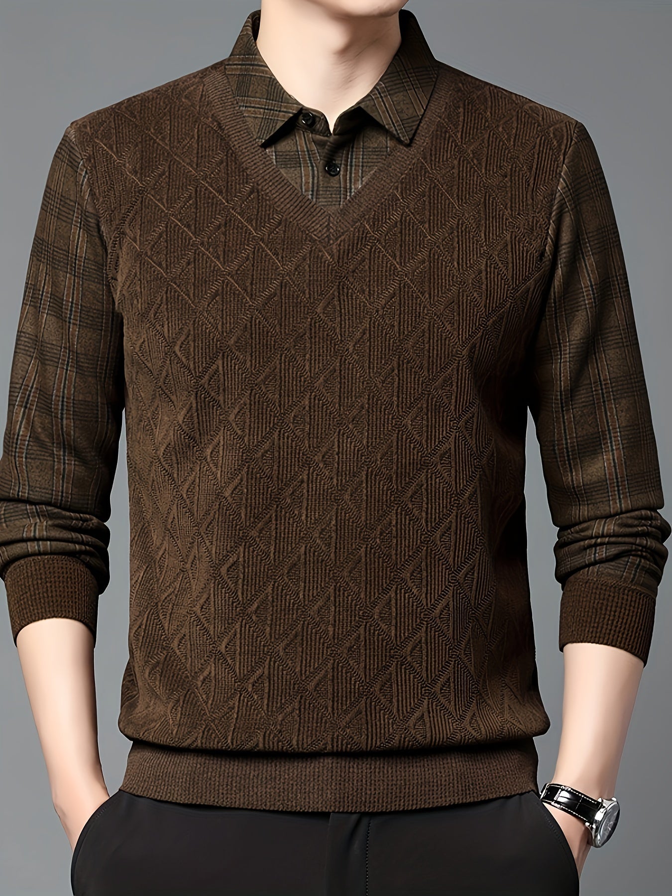 Men’s Layered Look V-Neck Knit Sweater