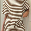 Women's Textured Stripe Lounge Set With Short Sleeve Top And Shorts