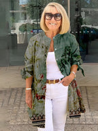 Cárdigan floral largo para mujer