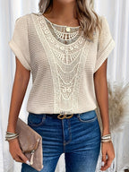 Blusa da donna in maglia testurizzata con pizzo all’uncinetto