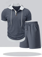 Men's Textured Hooded T-Shirt & Shorts Set
