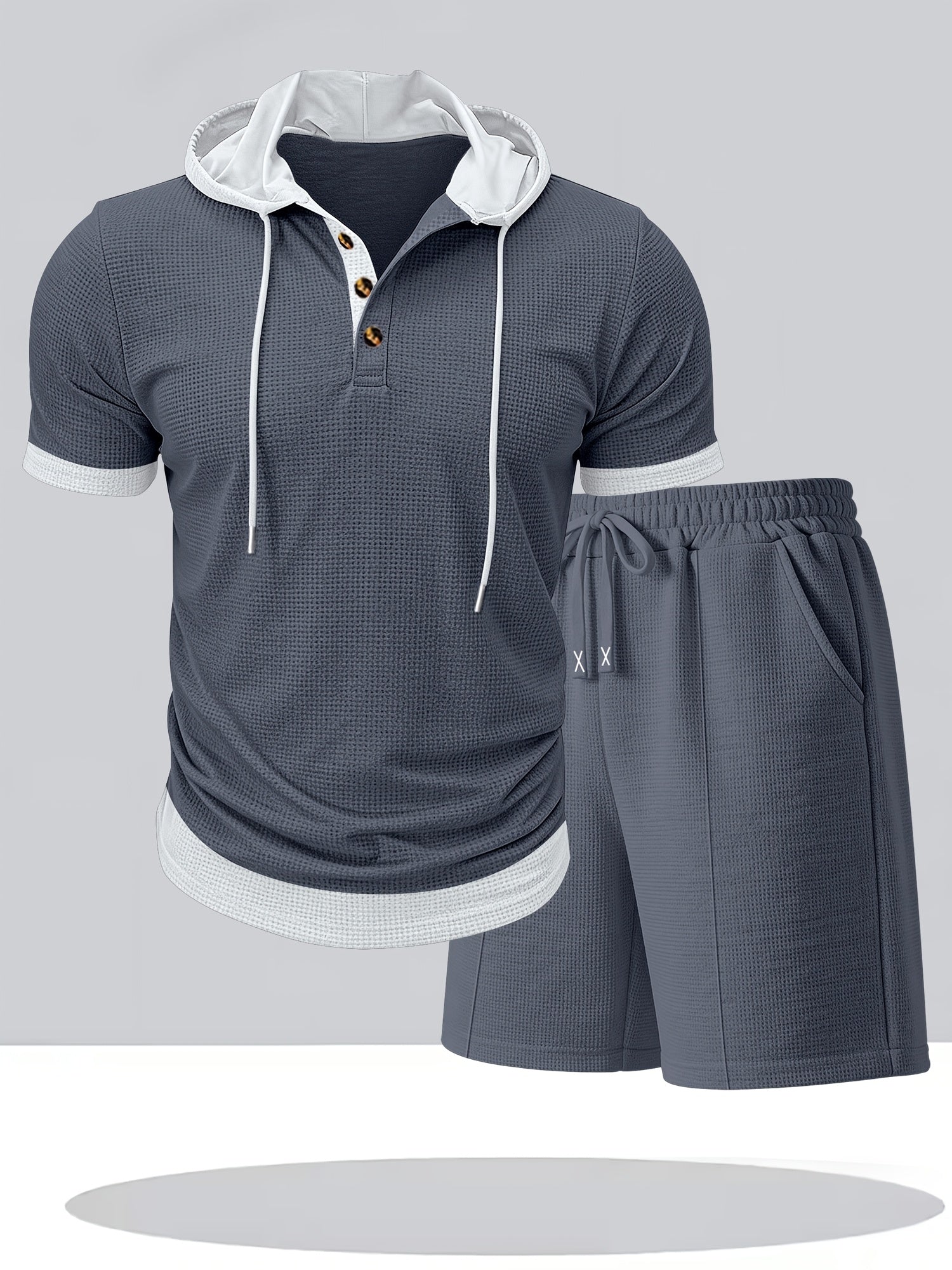 Men's Textured Hooded T-Shirt & Shorts Set